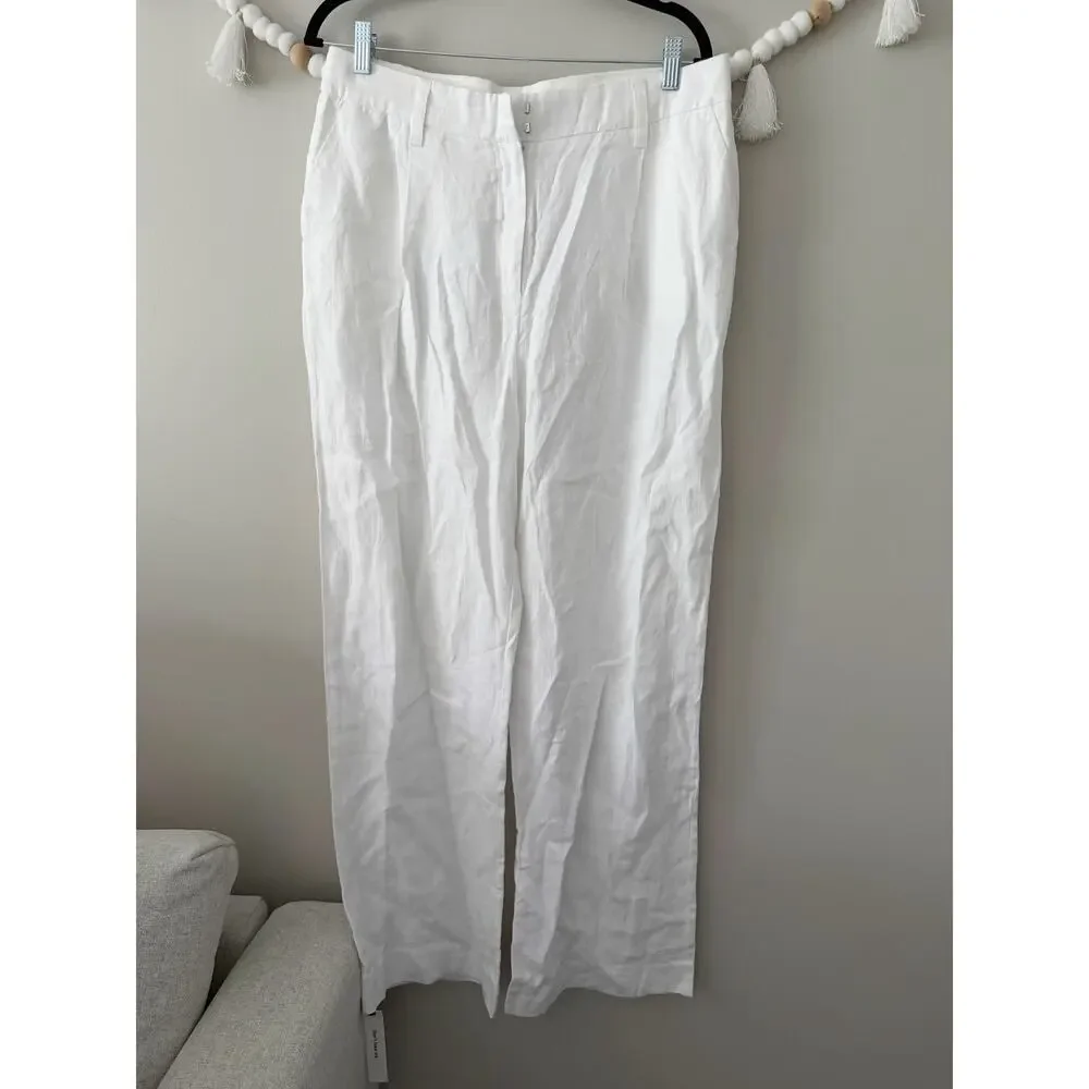 NWT Reformation Alex Mid-Rise Linen Trouser Pants White Size 10